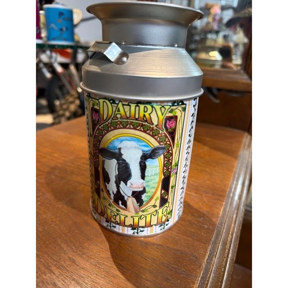 Vintage 1990s Dairy Delite Cow Milk Can Tin Canister Farmhouse Kitchen Decor